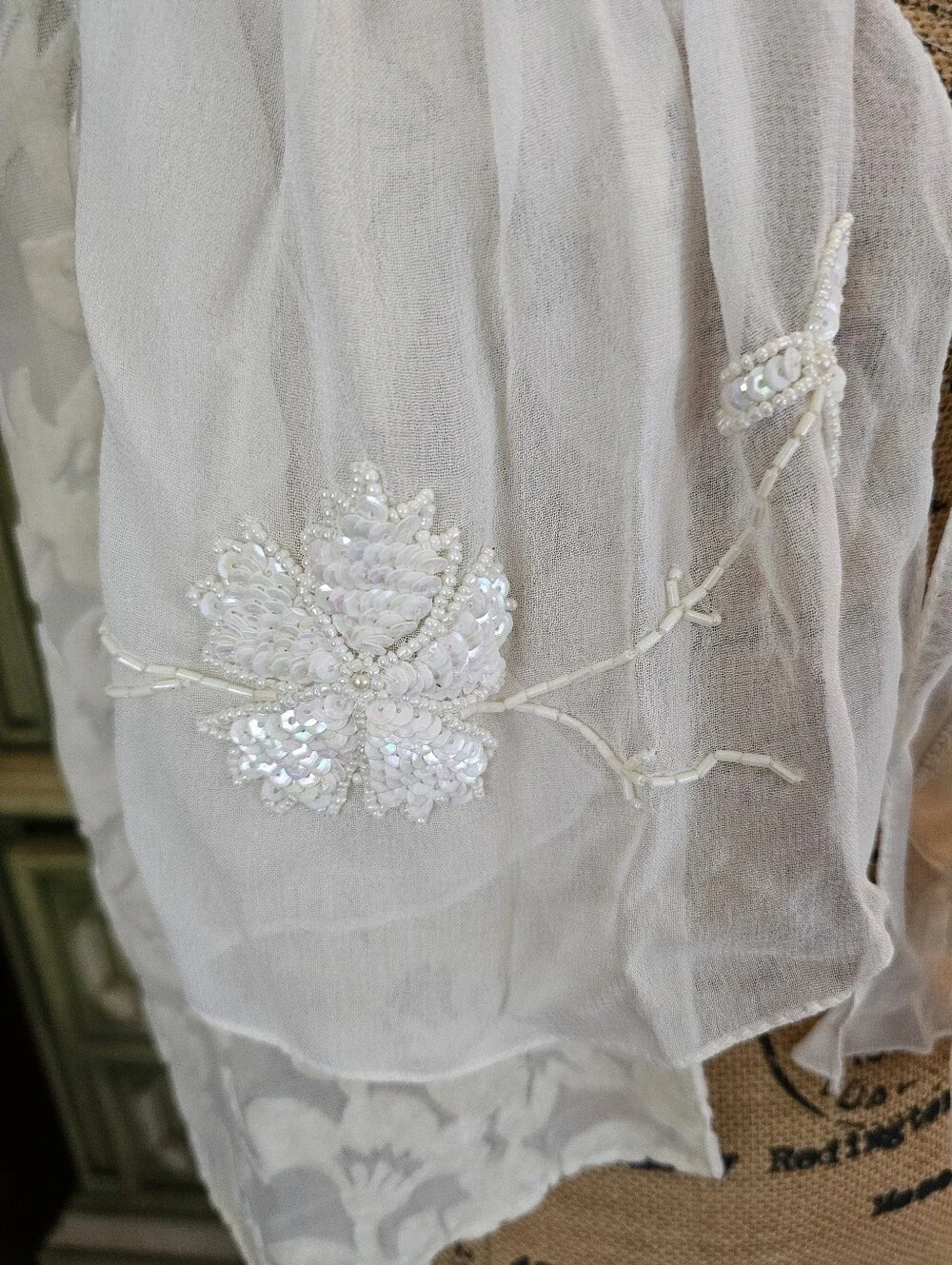 2PC Winter White Beaded Silk & Velvet Burnout (Devore) Scarves by NY&Company